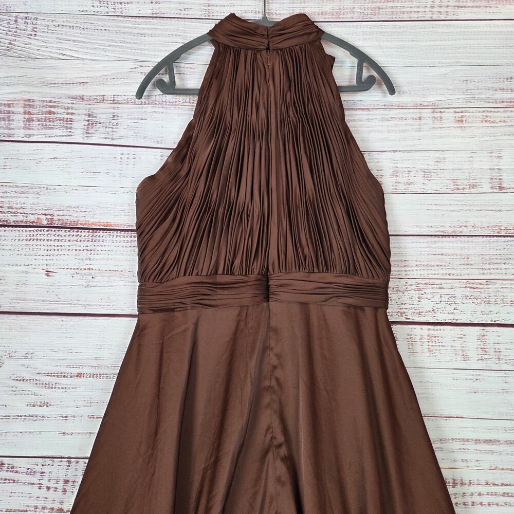 Mac Duggal Formal Tea-Length Dress 14 Cocoa Brown Asymmetric Pleated Ruffle NWT - Picture 9 of 16